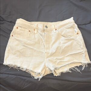Levi's 501 White Distressed Jean Shorts